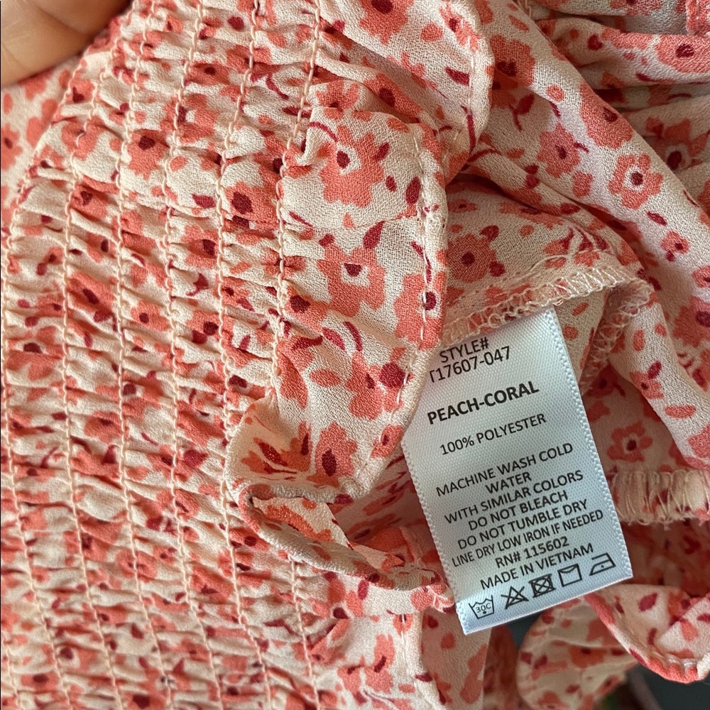 Lush Pink Peach Coral Floral Ruffle Blouse - Picture 12 of 12